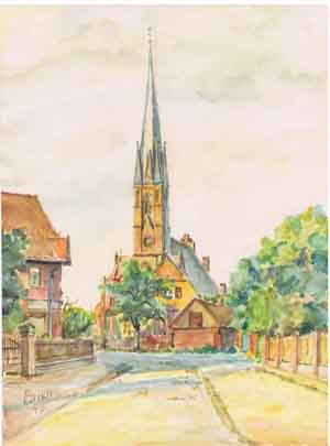Suhlendorfer Kirche Aquarell Brien 1946