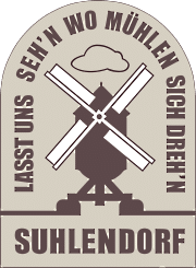 Suhlendorf Wappen mit Slogan, Lasst uns sehn wo Mühlen sich drehn.